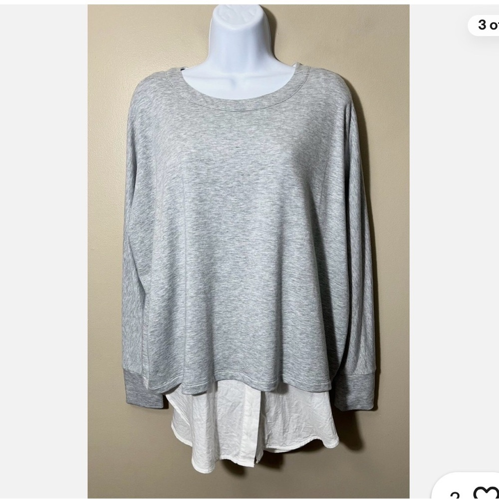 Vince Heather Gray Mixed Media Layered Shirttail Top Size M - Picture 7 of 10